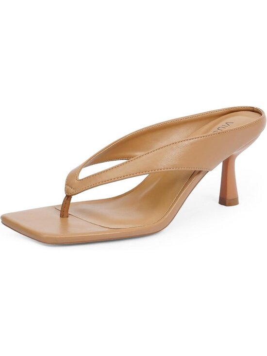 Shoes - Women’s Nude Kitten Heels Flip Flop Slip On Open Toe Low Heel Thong Square Toe
